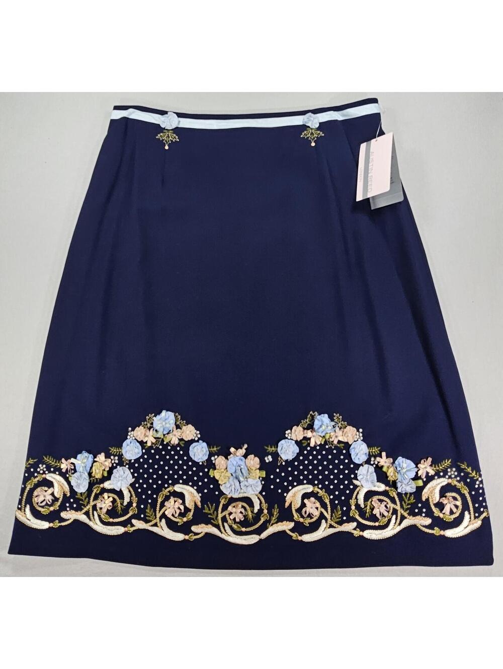 Austin Reed Navy Embroidered Skirt - Size 10. Elegant Quiet Luxury Chic